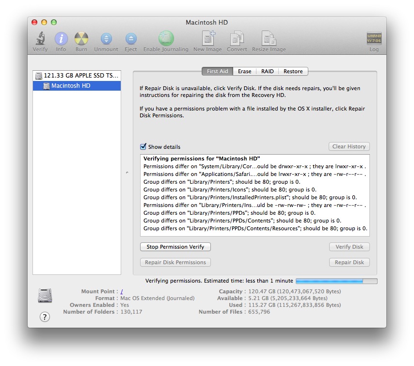 no option for repairing disk permissions on mac disk utility